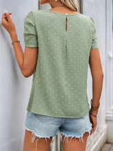 Perfee Swiss Dot Round Neck Petal Sleeve Blouse OutfitFlow